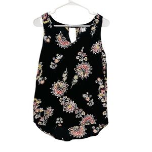 2/$15 Old Navy - Black Multicolor Floral Sleeveless Split Back Top – Size SP